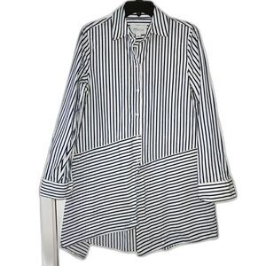 NORDSTROM SIGNATURE Tunic Button Down Striped Asymmetrical Modern Small